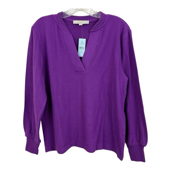 LOFT Women’s Split Neck Sweater Petite Sz MP Purple Long Sleeve Polyester Rayon - Picture 1 of 12